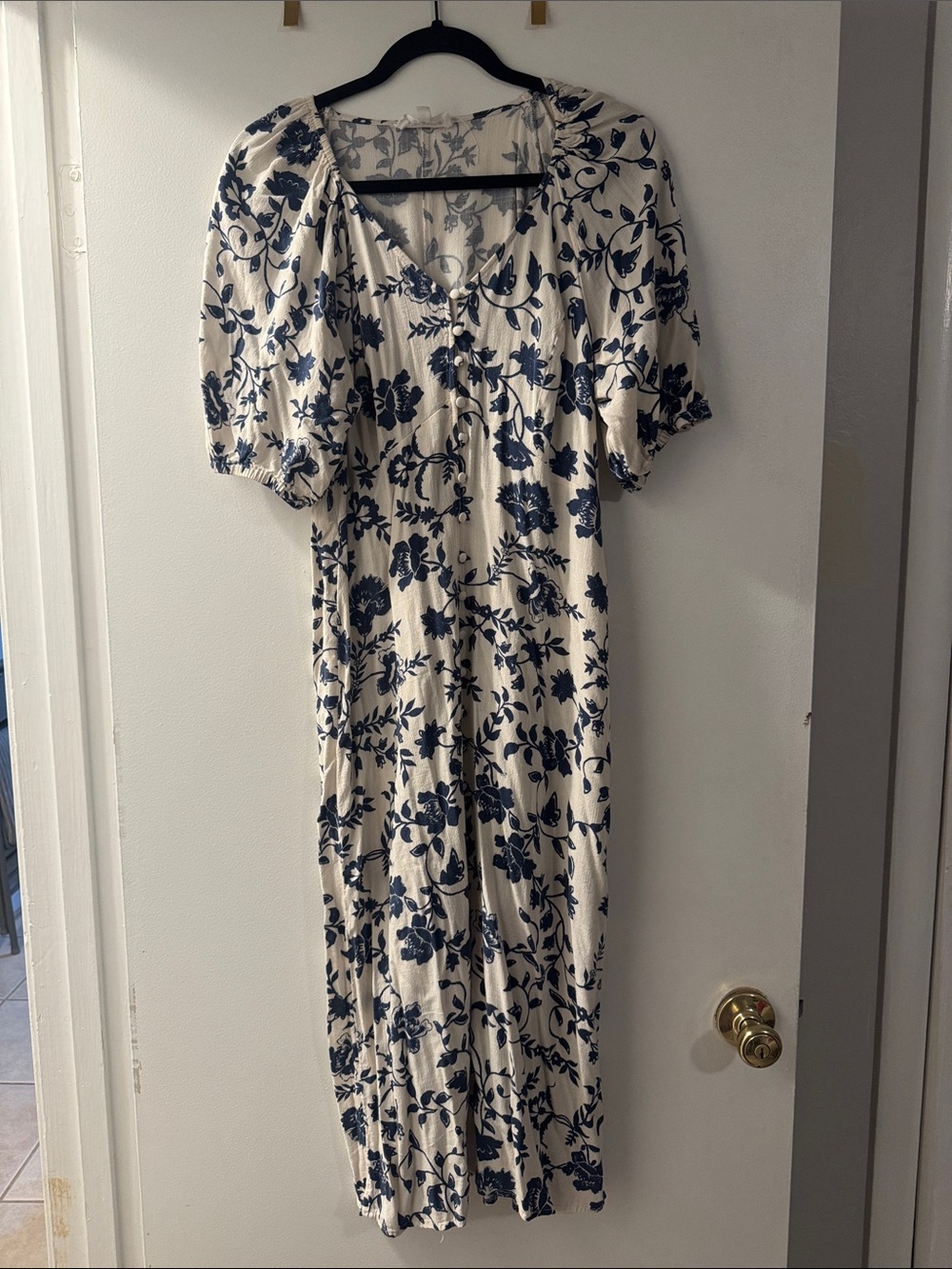 Lucky Brand Cream and Navy Floral Midi Dress